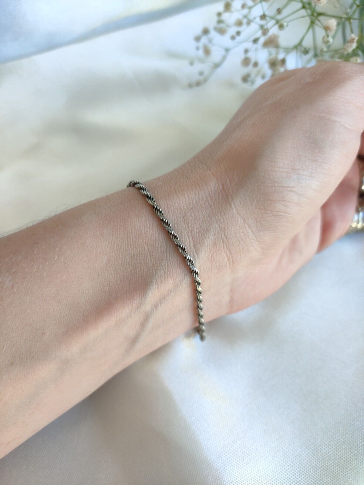 Vintage Italian 925 Sterling Silver Twist Rope Chain Bracelet 19cm