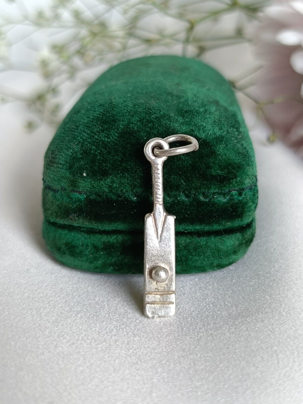 Vintage 925 Sterling Silver Cricket Bat And Ball Charm Or Small Pendant