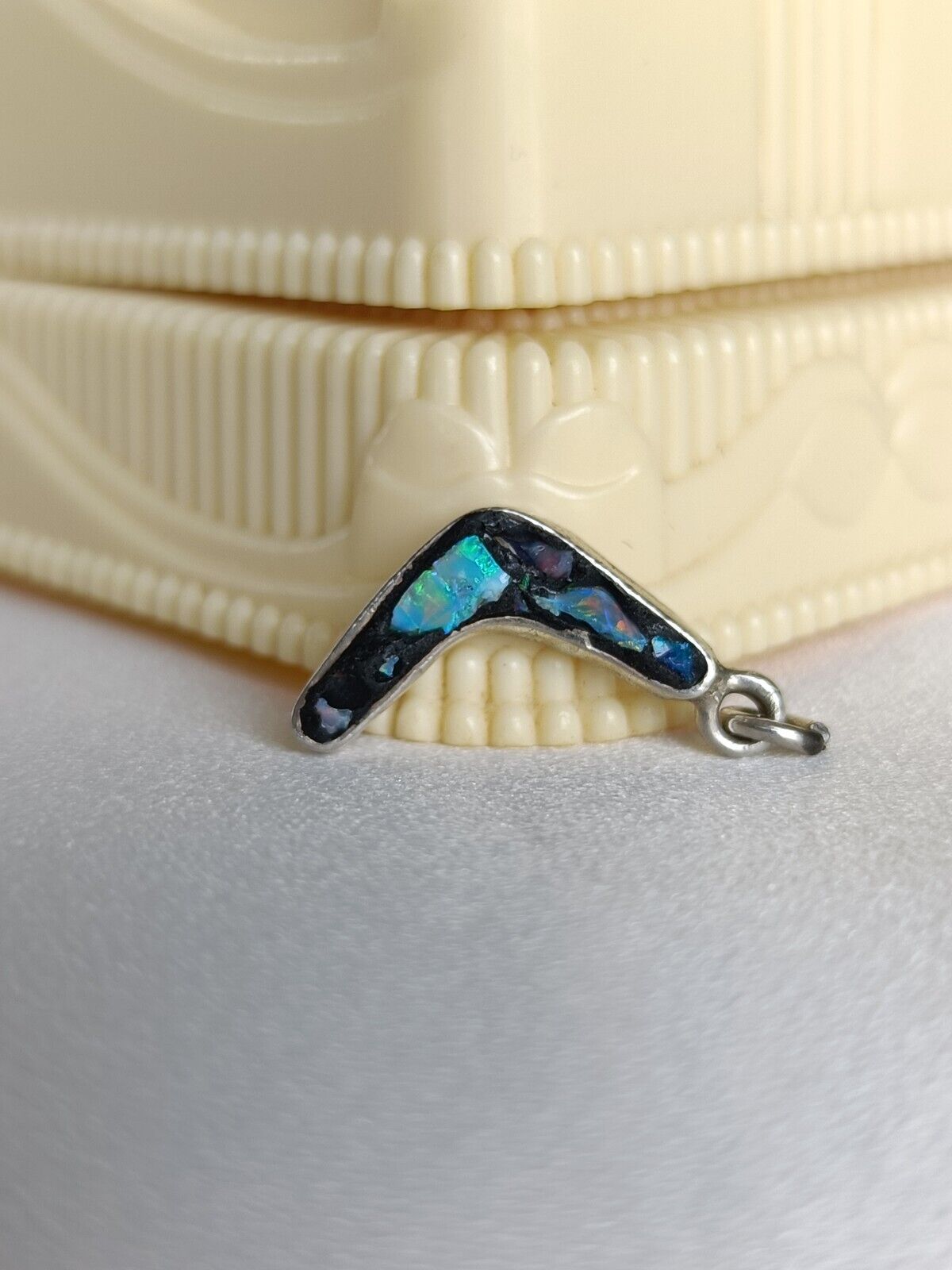 Vintage Australian Sterling Silver & Opal Boomerang Charm Or Small Pendant