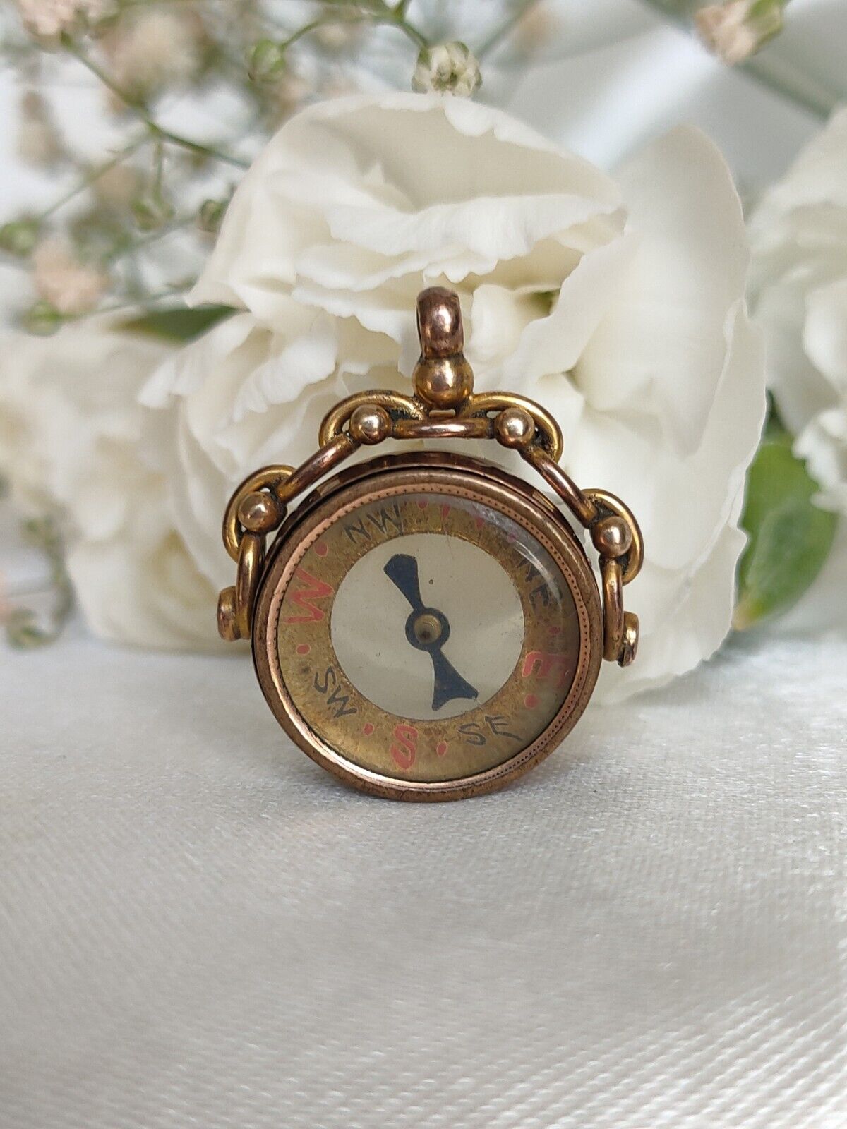 Antique English 9ct Rose Gold Spinning Compass Fob Pendant