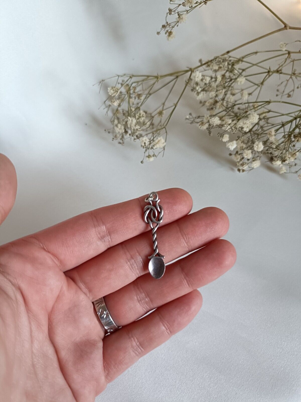 Vintage Hand Crafted Sterling Silver Knot Design Spoon Pendant Or Large Charm