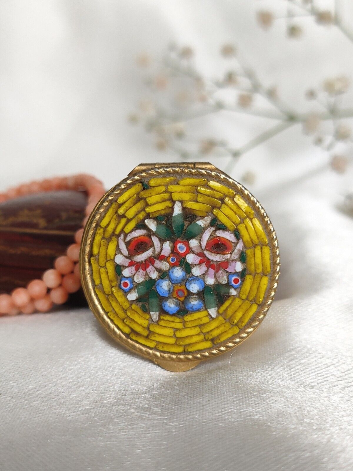 Vintage Italian Millefiori Micro Mosaic Lidded Trinket Box