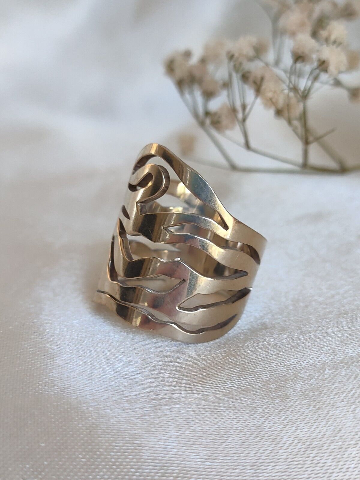 Large Heavy Abstract 925 Sterling Silver Statement Ring Size 11 Or V 15.45grams