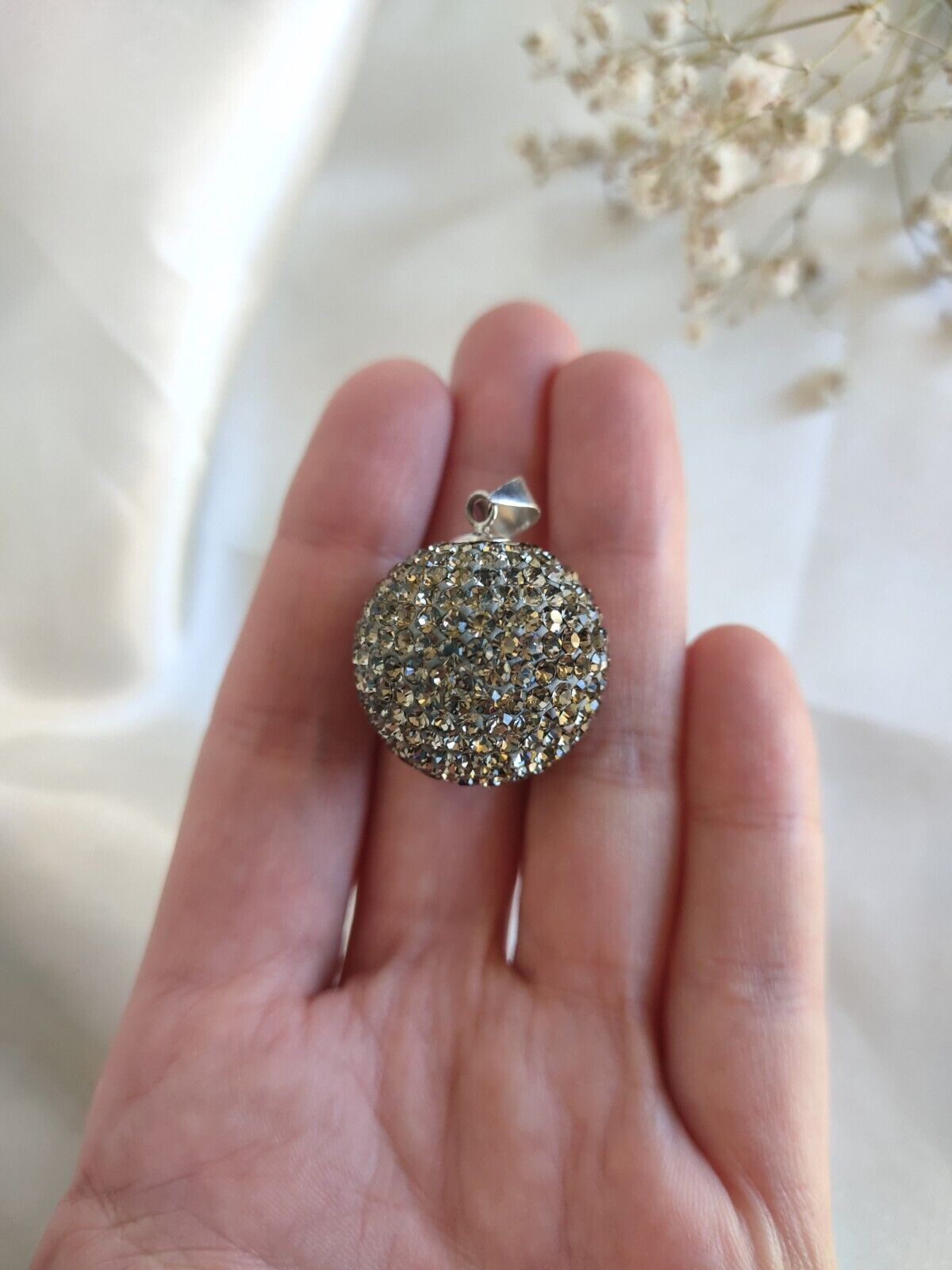 925 Sterling Silver Large CZ Disco Ball Pendant