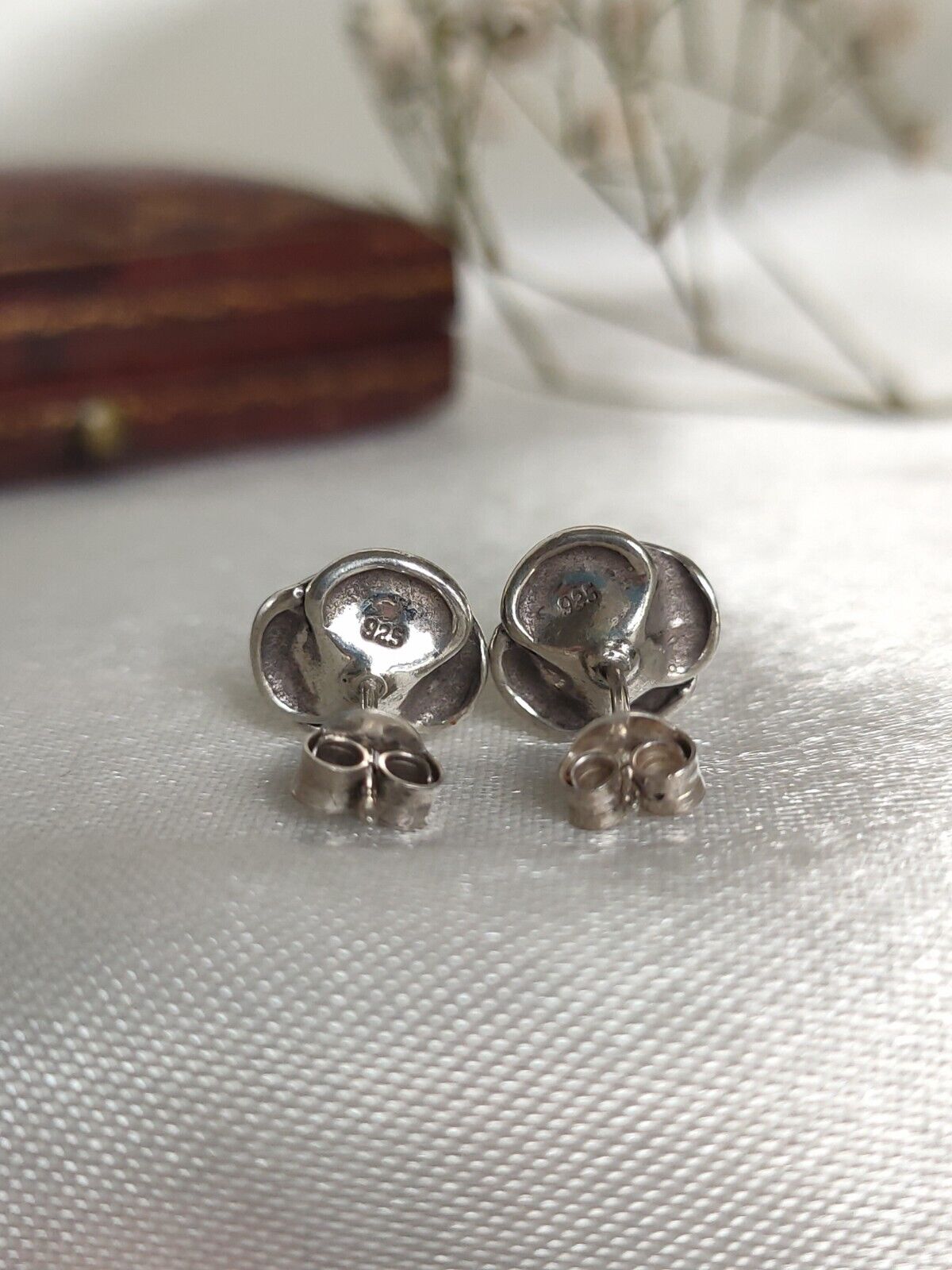 Vintage 925 Sterling Silver Rose Flower Stud Earrings