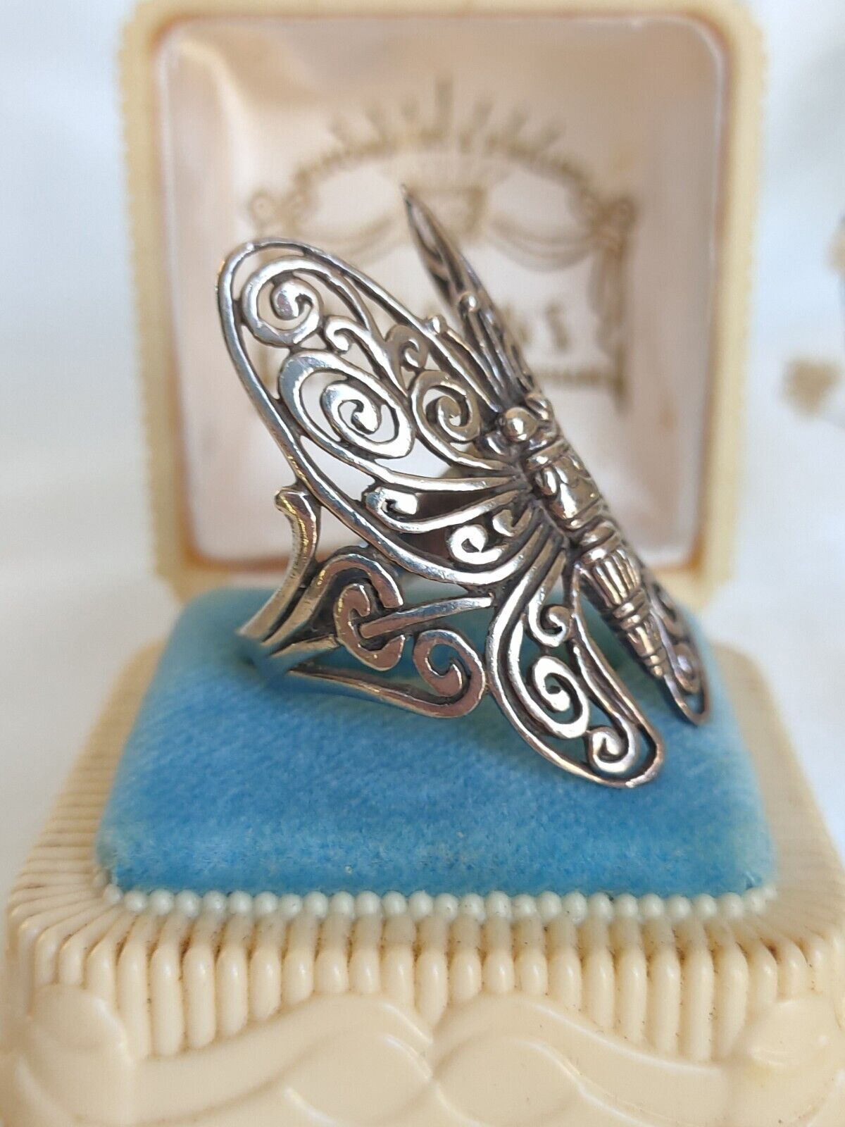 Incredible Large 925 Sterling Silver Butterfly Statement Ring Size 8 Or P