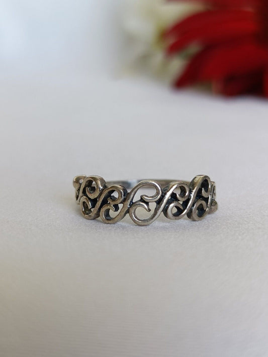 Vintage 925 Sterling Silver Swirl Detail Ring Size 6 1/2 Or M