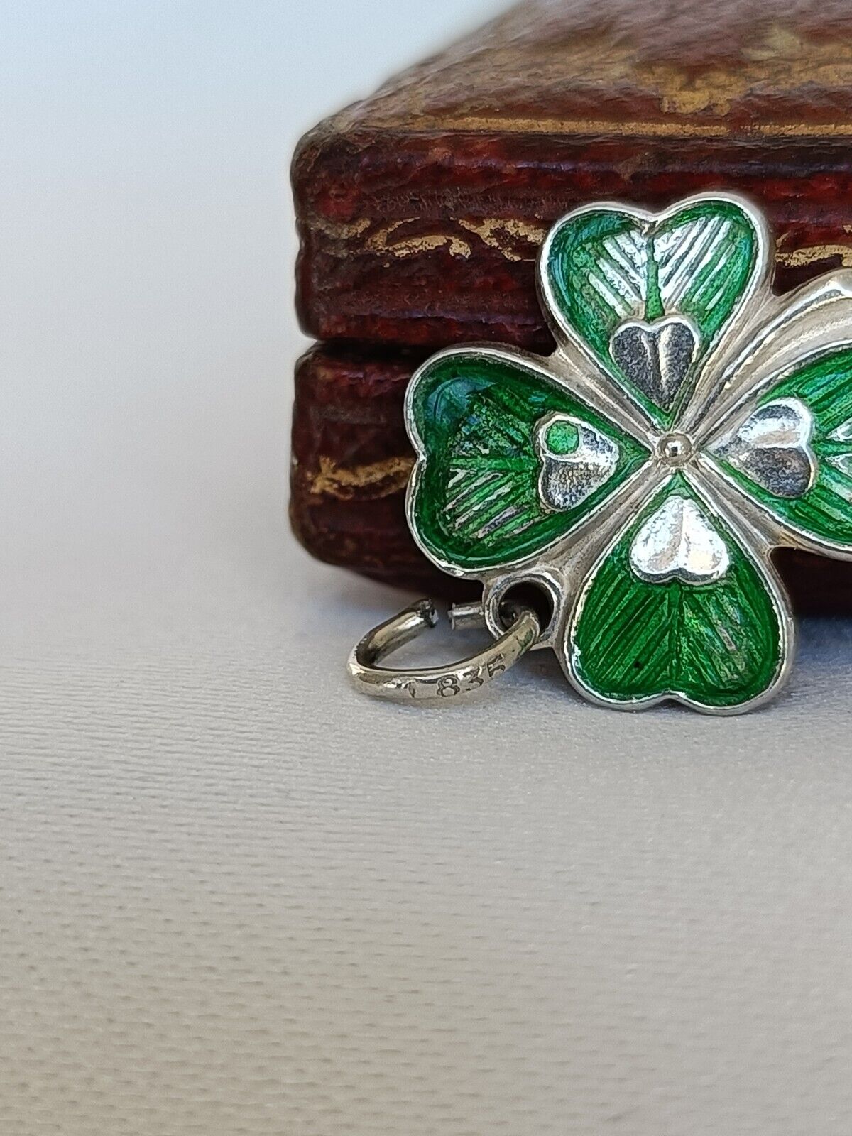 Vintage 835 Silver & Enamel Four Leaf Clover Charm Or Small Pendant