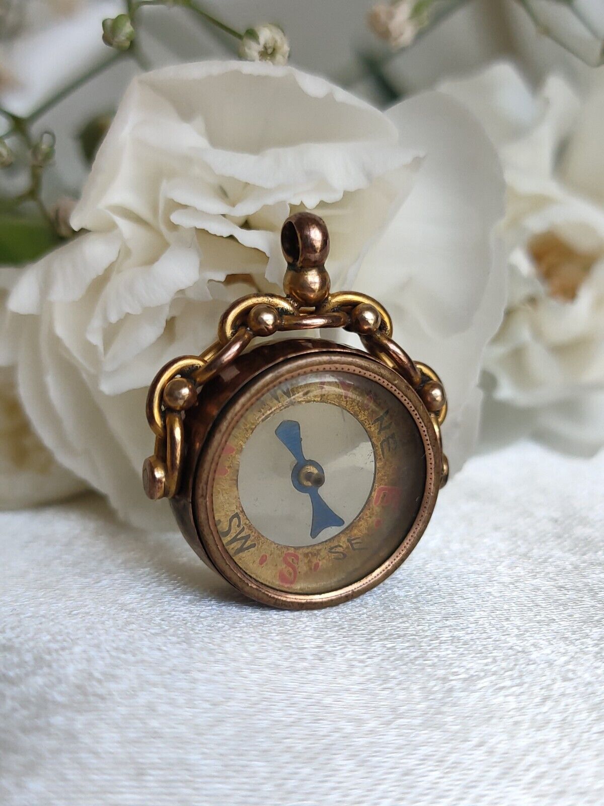 Antique English 9ct Rose Gold Spinning Compass Fob Pendant