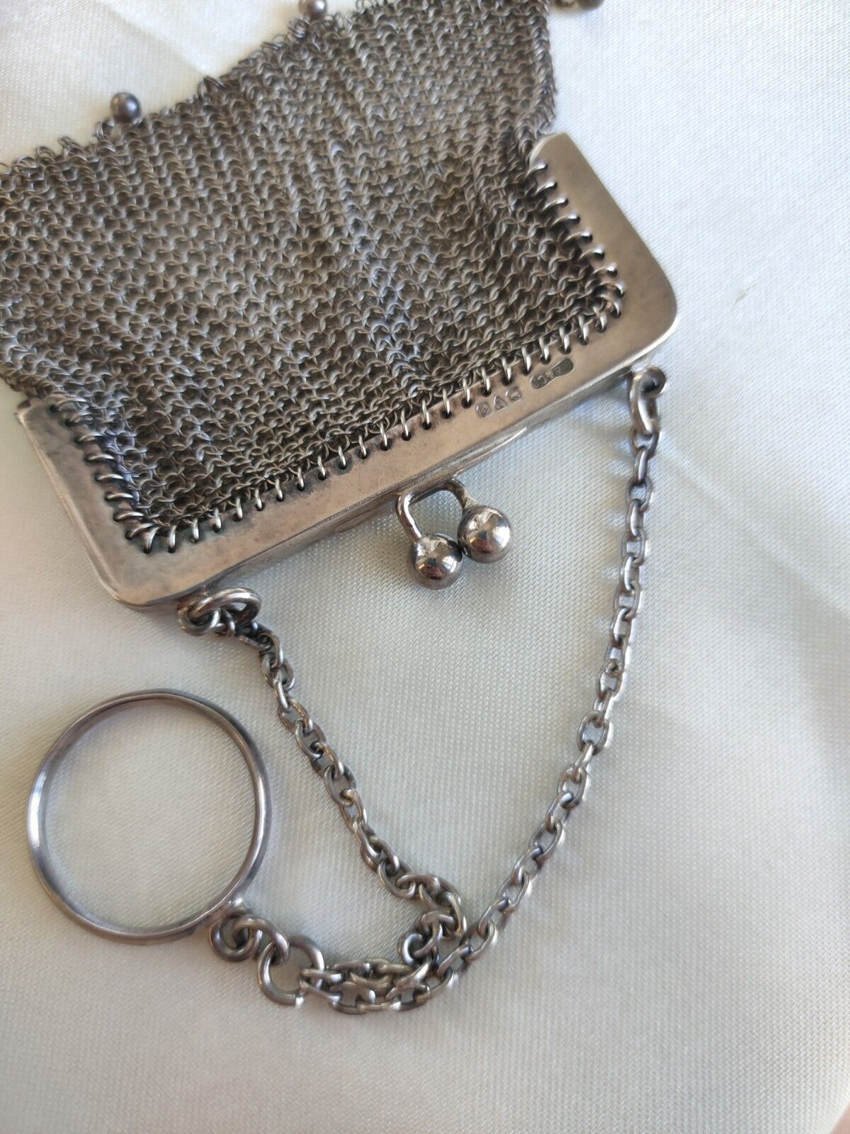 Antique 1917 Chester Chatelaine Chain Mesh Coin Purse Fob