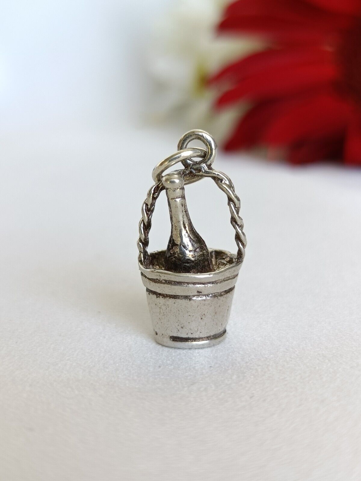 Vintage Sterling Silver Bottle Of Wine In An Ice Bucket Charm Or Small Pendant