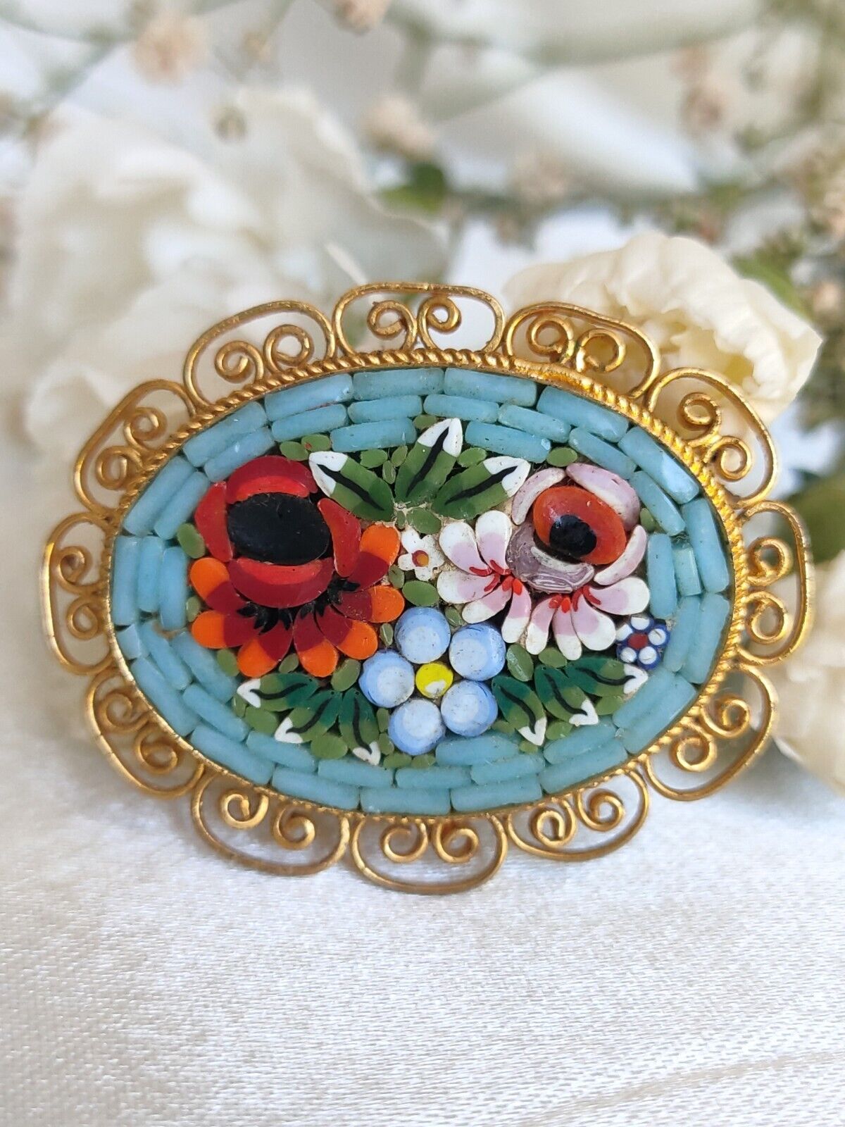 Vintage Italian Millefiori Glass Micro Mosaic Brooch