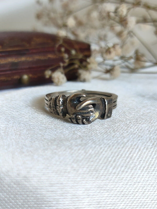 Antique Victorian 925 Sterling Silver Una Fede Gimmal Betrothal Ring Size 7 Or N