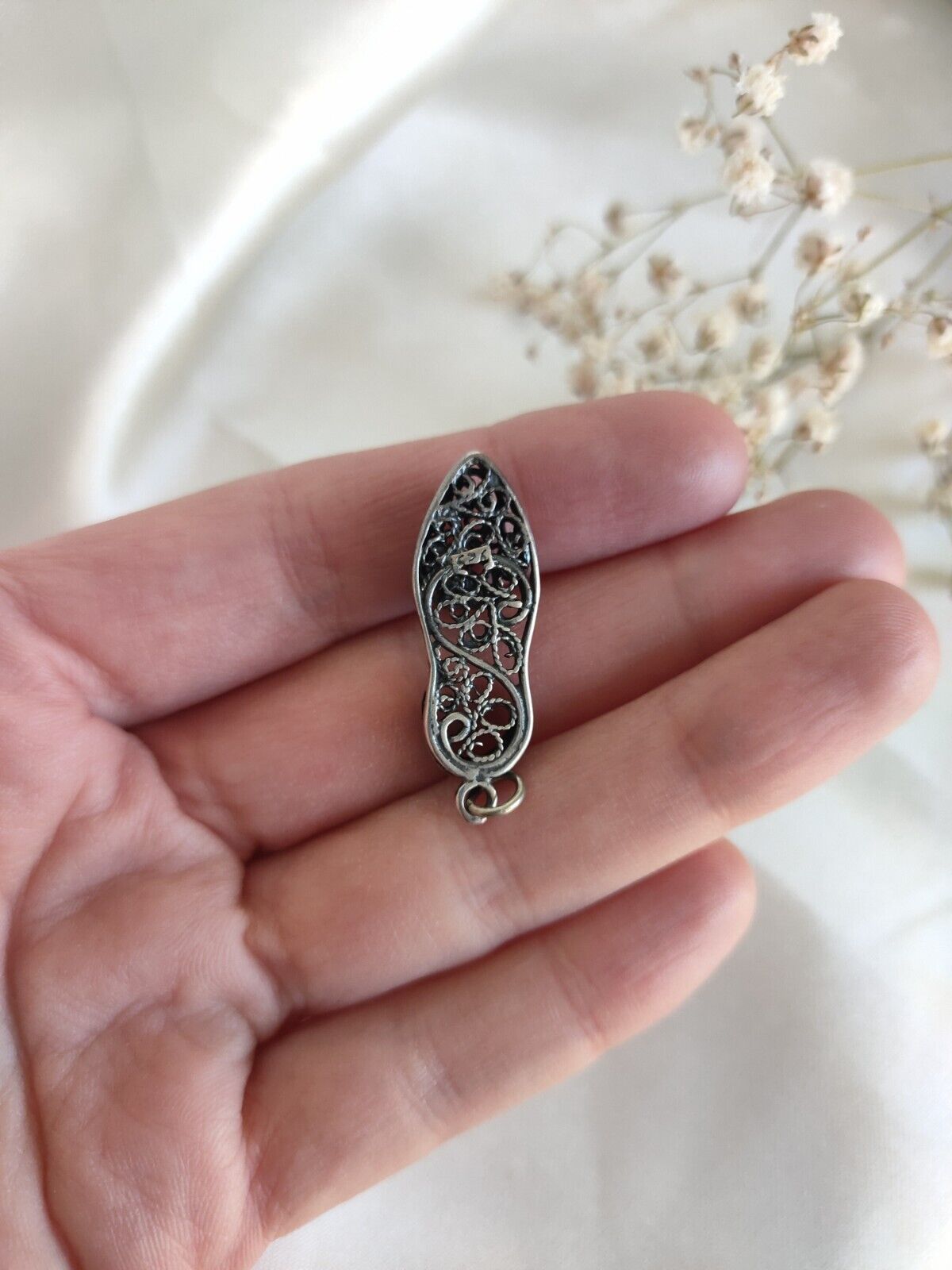 Vintage 925 Sterling Silver Filigree Shoe Pendant Or Charm