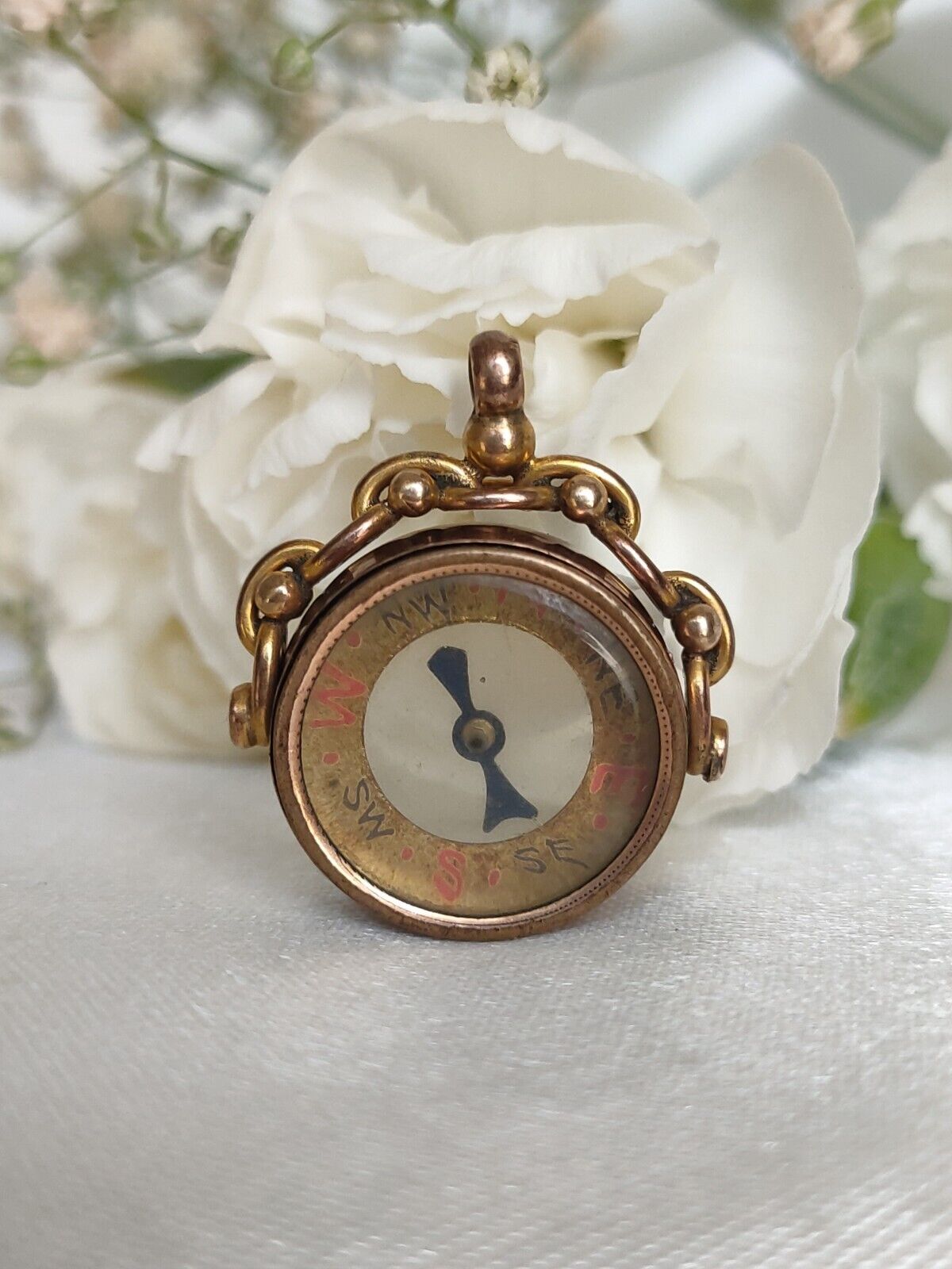 Antique English 9ct Rose Gold Spinning Compass Fob Pendant