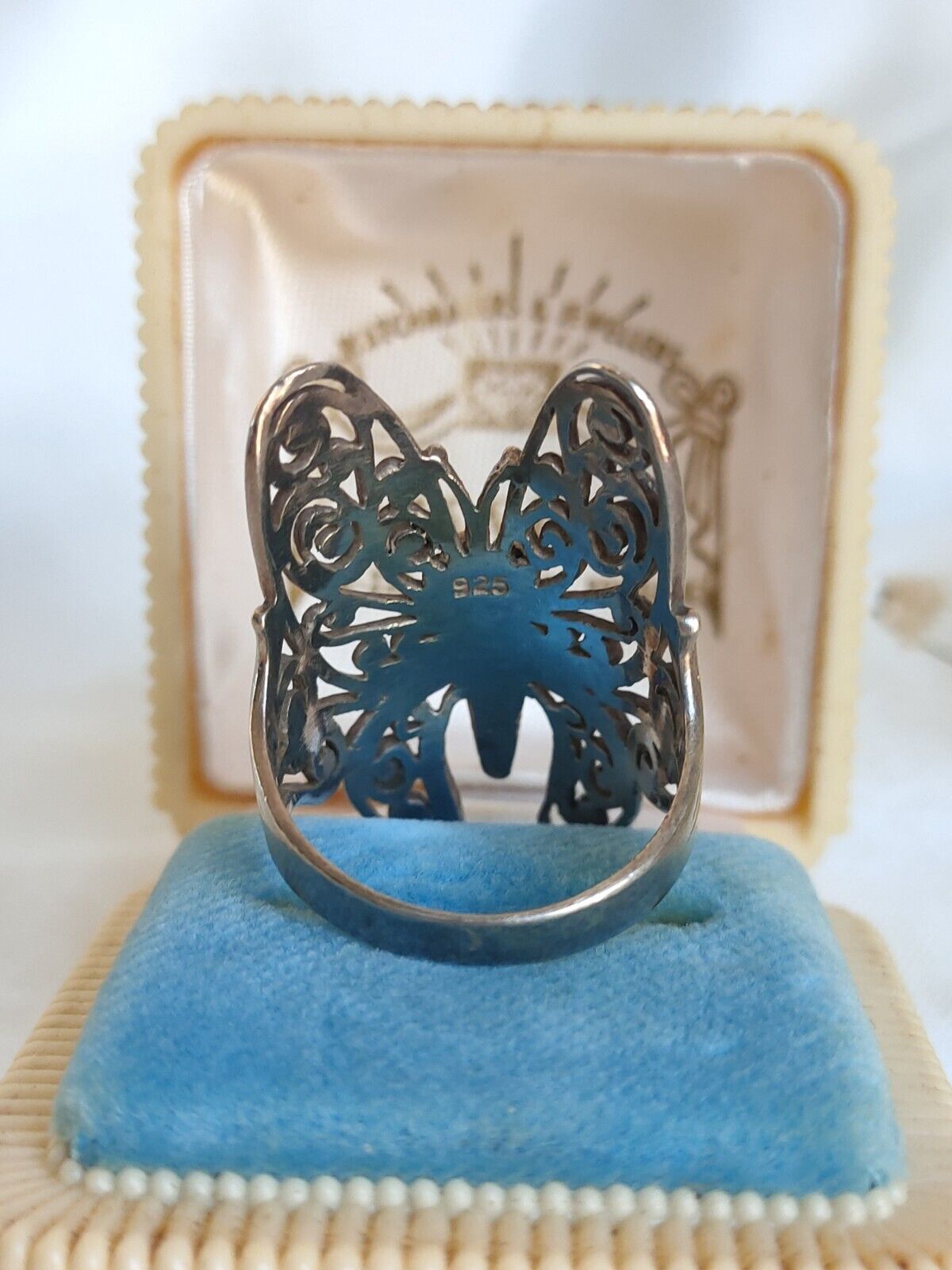 Incredible Large 925 Sterling Silver Butterfly Statement Ring Size 8 Or P