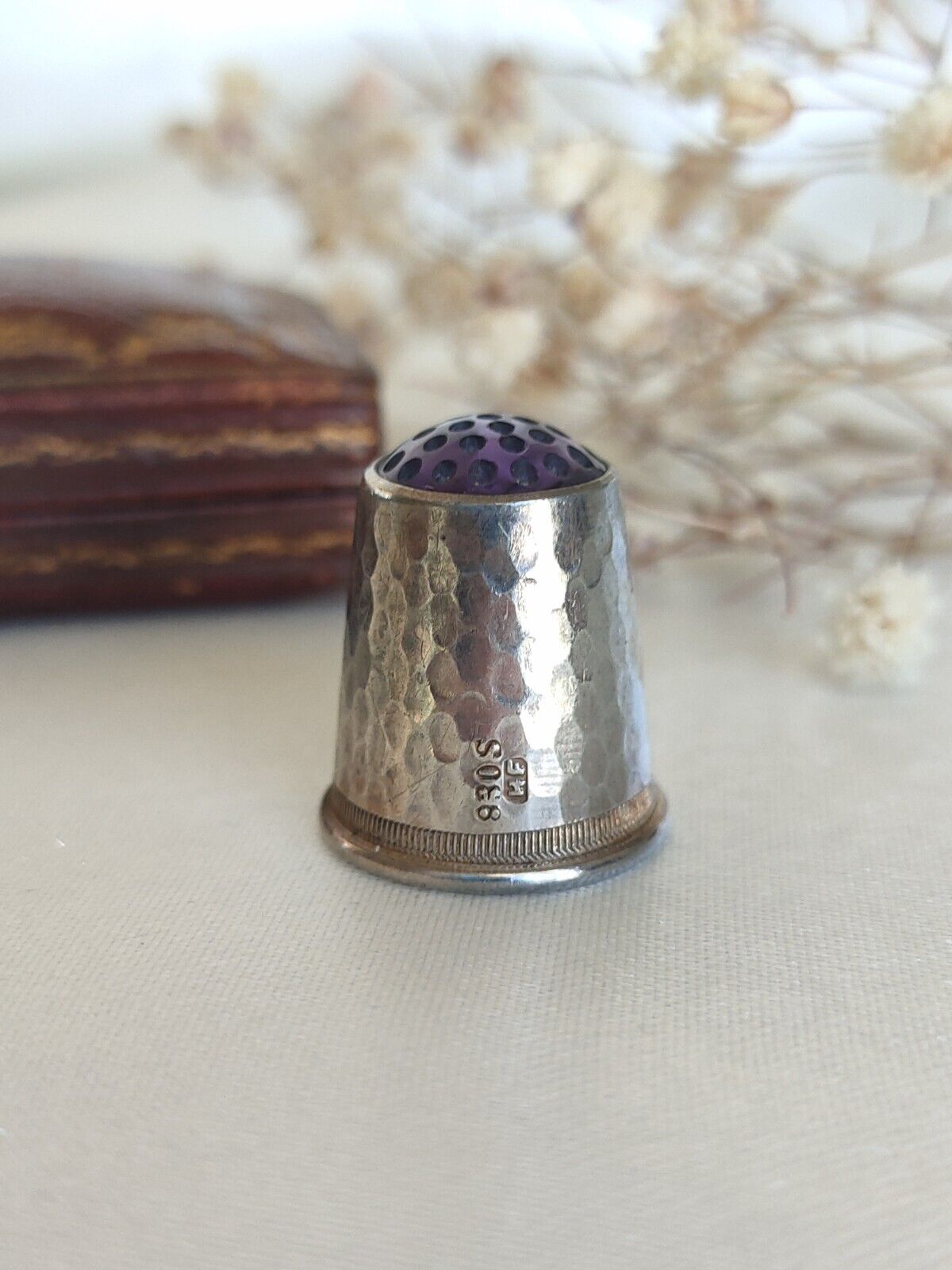 Antique/ Vintage Danish Holger Fischer 830 Silver & Amethyst Thimble