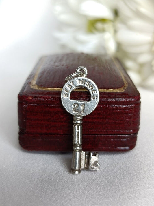 Vintage Sterling Silver Birthday Best Wishes 21 Key Charm Or Pendant