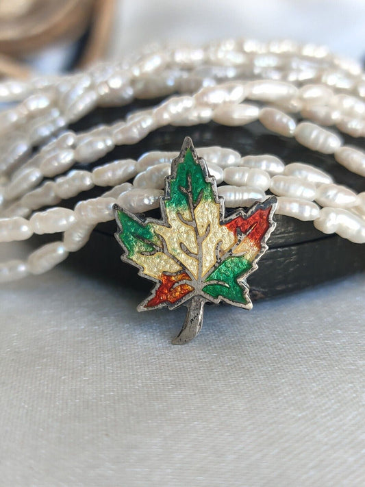 Vintage/ Antique ECCO Sterling Silver & Enamel Canadian Maple Leaf Badge Or Pin