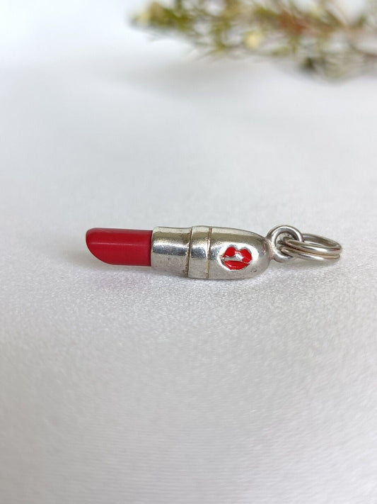 Y2K Sterling Silver & Enamel Red Lipstick Charm Or Pendant