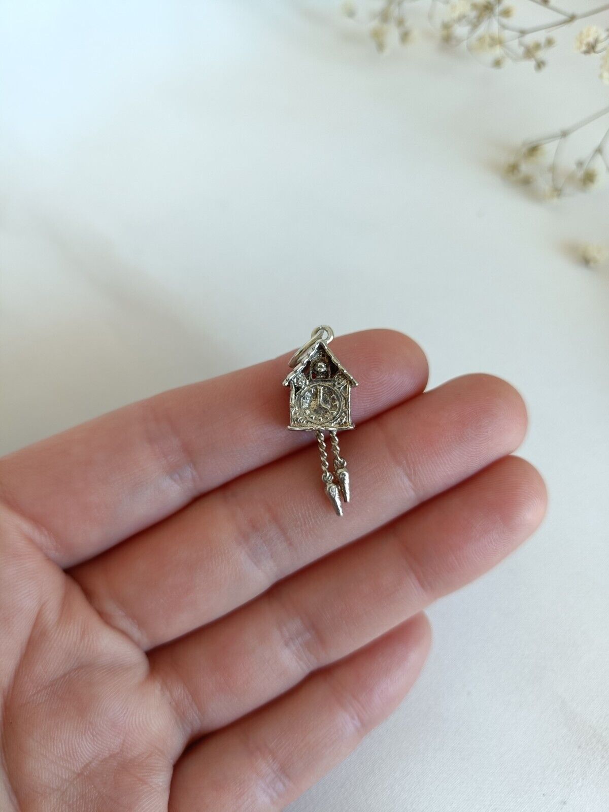 Vintage 925 Sterling Silver Articulated Cuckoo Clock Charm Or Pendant