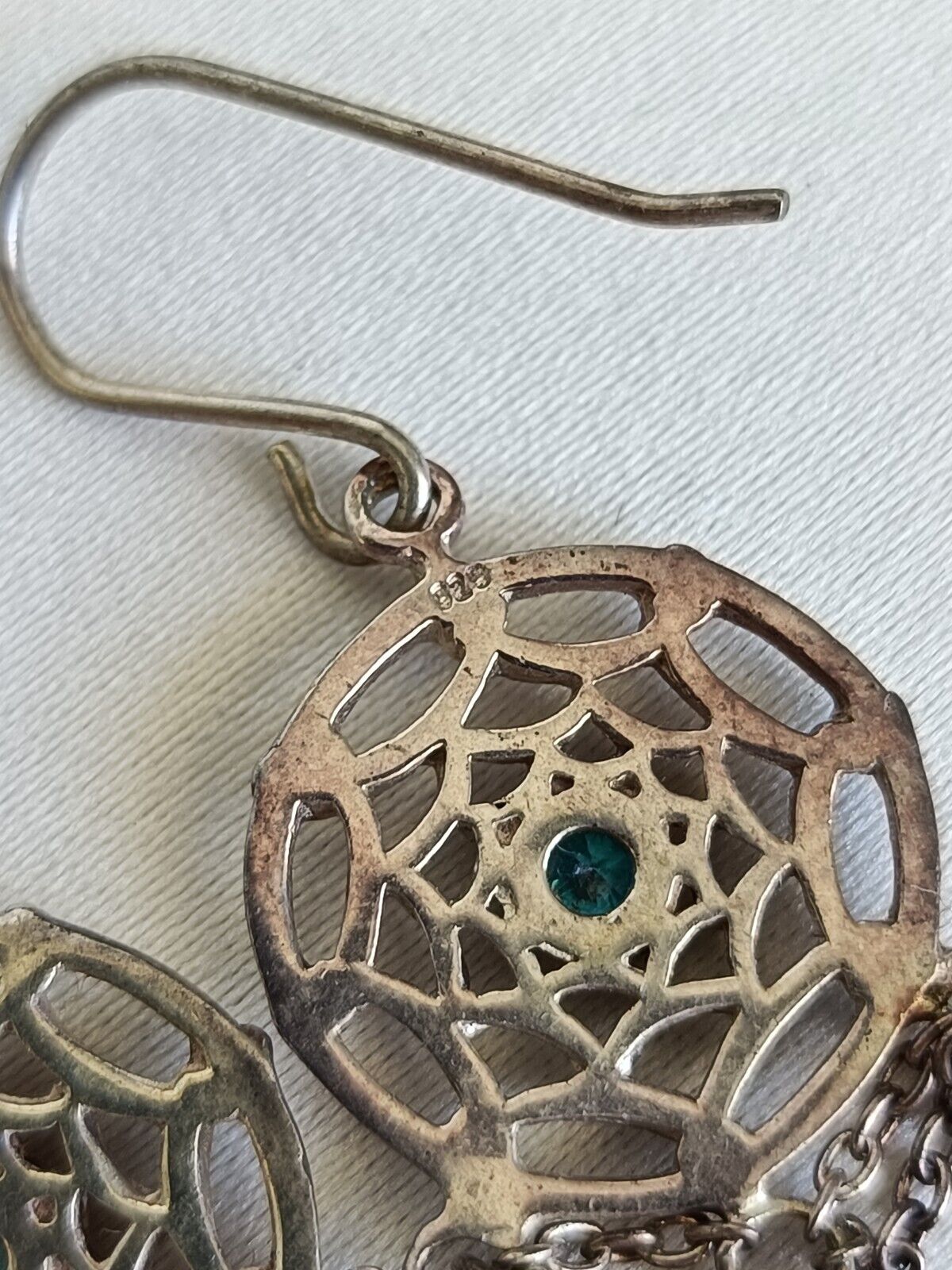 Pretty 925 Sterling Silver & Blue Stone Articulated Dream Catcher Earrings