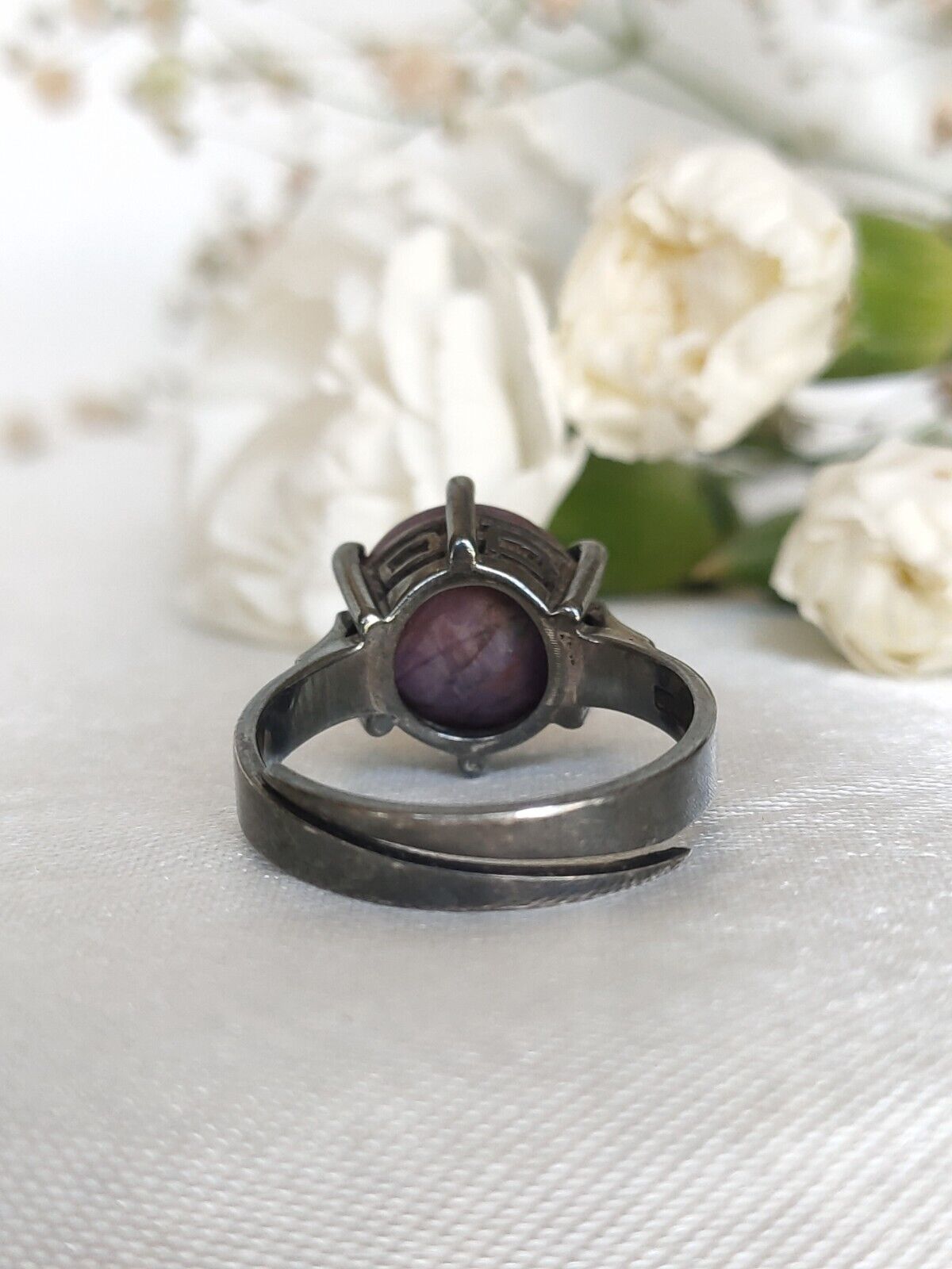 Antique Australian Sterling Silver & Natural Star Ruby Cocktail Ring Size 8 or P