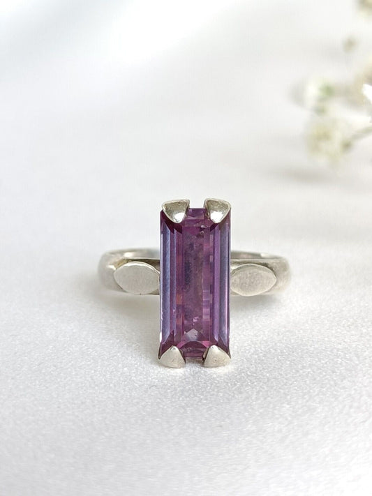 Unique Vintage Sterling Silver & Purple Sapphire Solitaire Ring Size 6 Or M