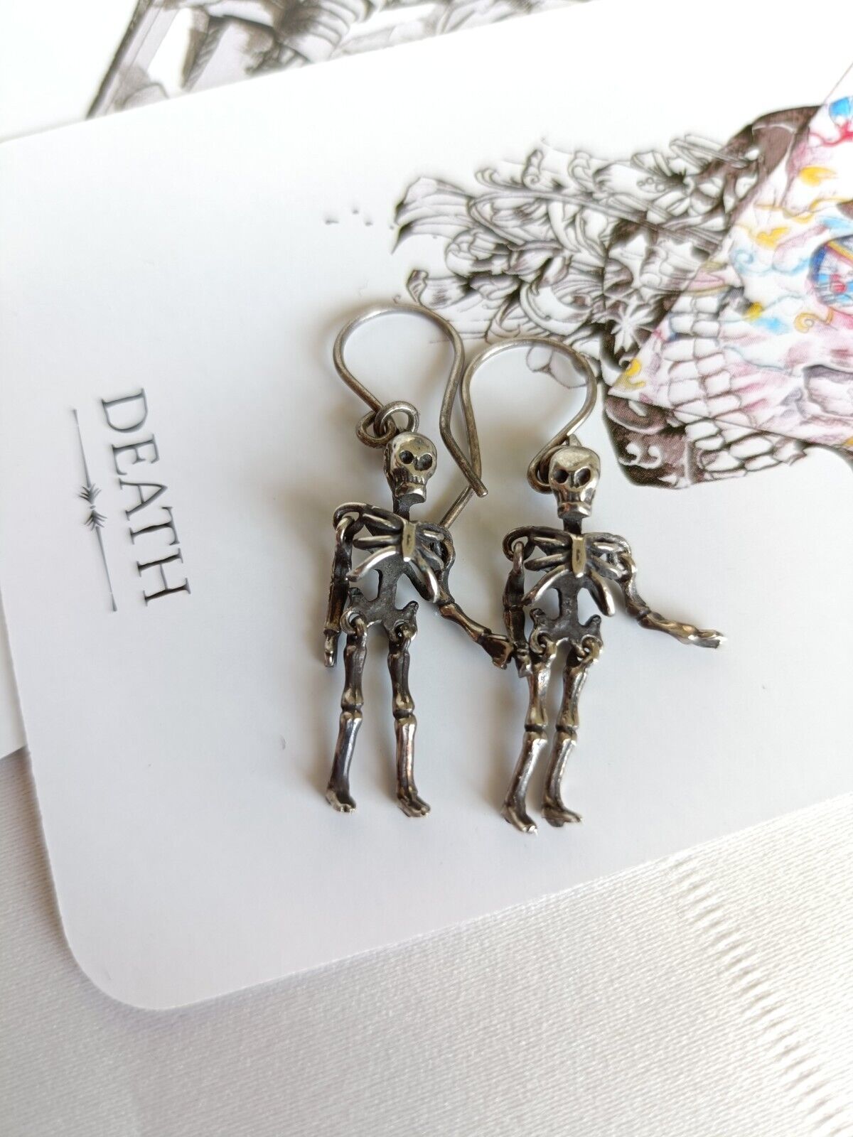 Vintage 925 Sterling Silver Articulated Skeleton Hook Earrings