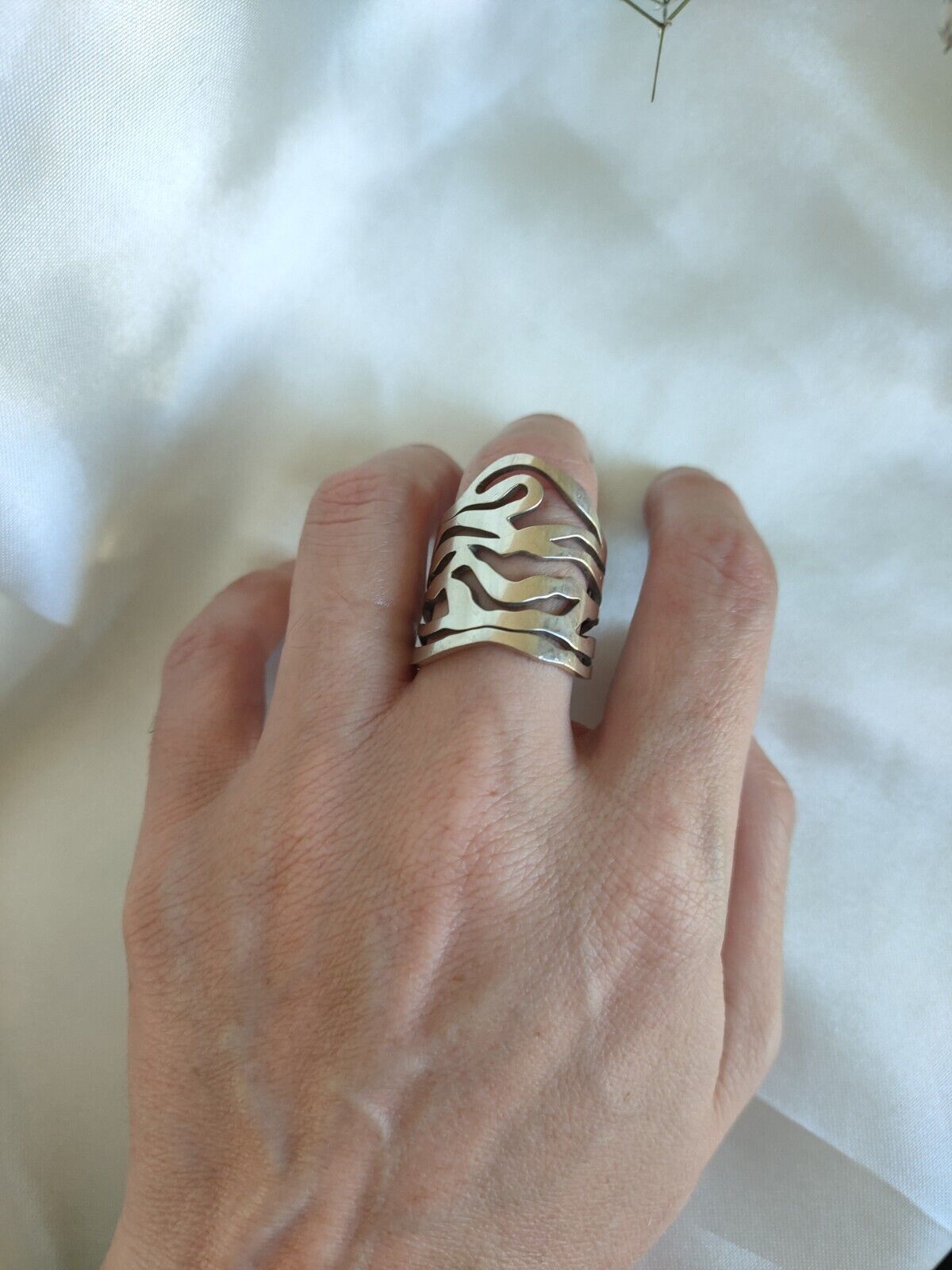 Large Heavy Abstract 925 Sterling Silver Statement Ring Size 11 Or V 15.45grams