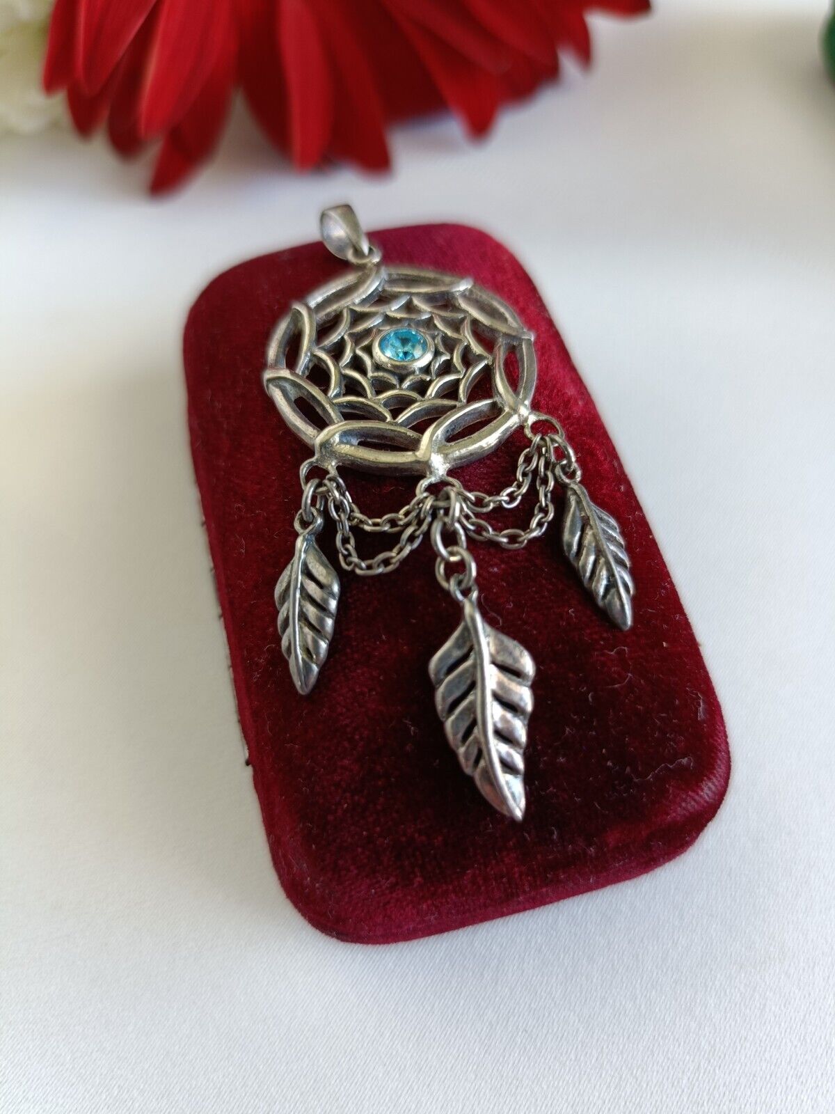 Sterling Silver & Blue Stone Articulated Dream Catcher Pendant