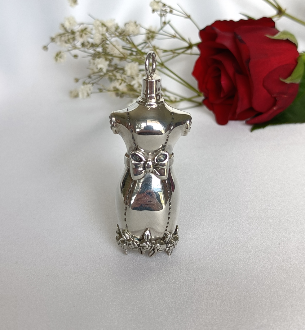 Vintage 925 Sterling silver Seamstress bust perfume bottle pendant