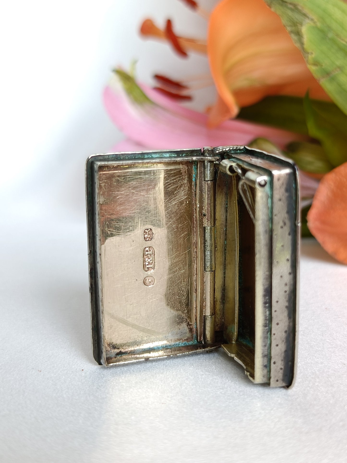 Antique 1841 early Victorian sterling silver miniature book case stamp holder