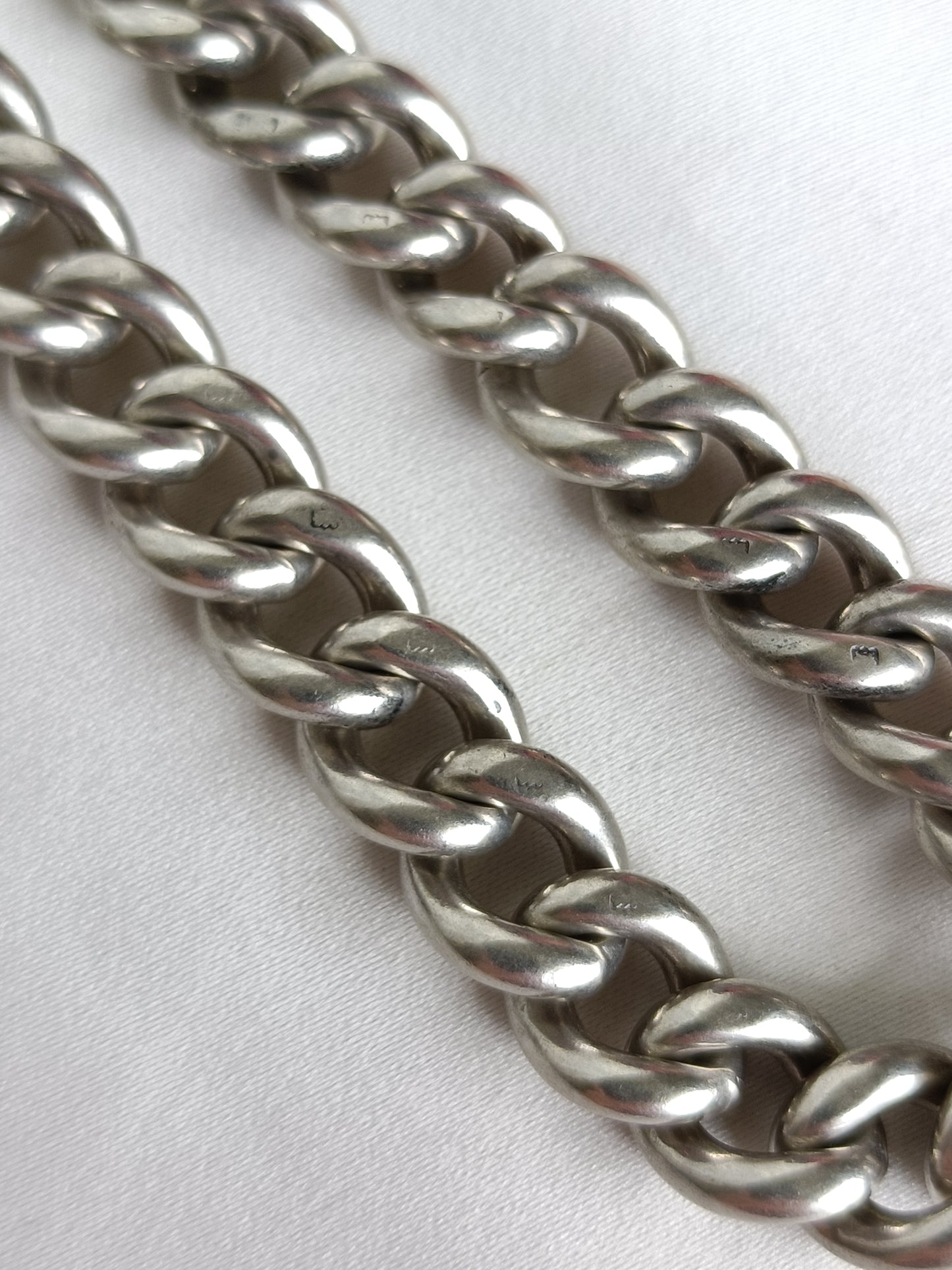 Antique English heavy sterling silver curb link chain bracelet with dog clip closure 22cm