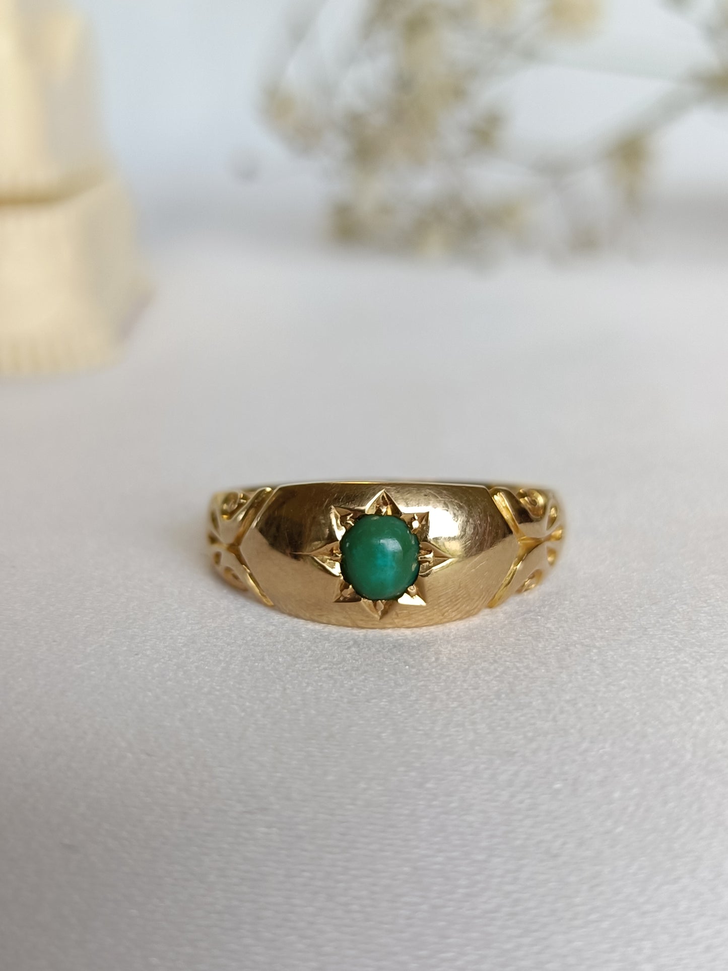 Antique 1908 Chester 18ct Gold & Turquoise Star Set Gypsy Band Ring