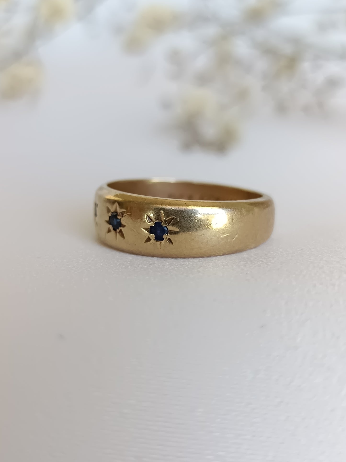 Vintage Australian 1970's MY VALENTINE 9ct yellow gold & star set Sapphire band dress ring