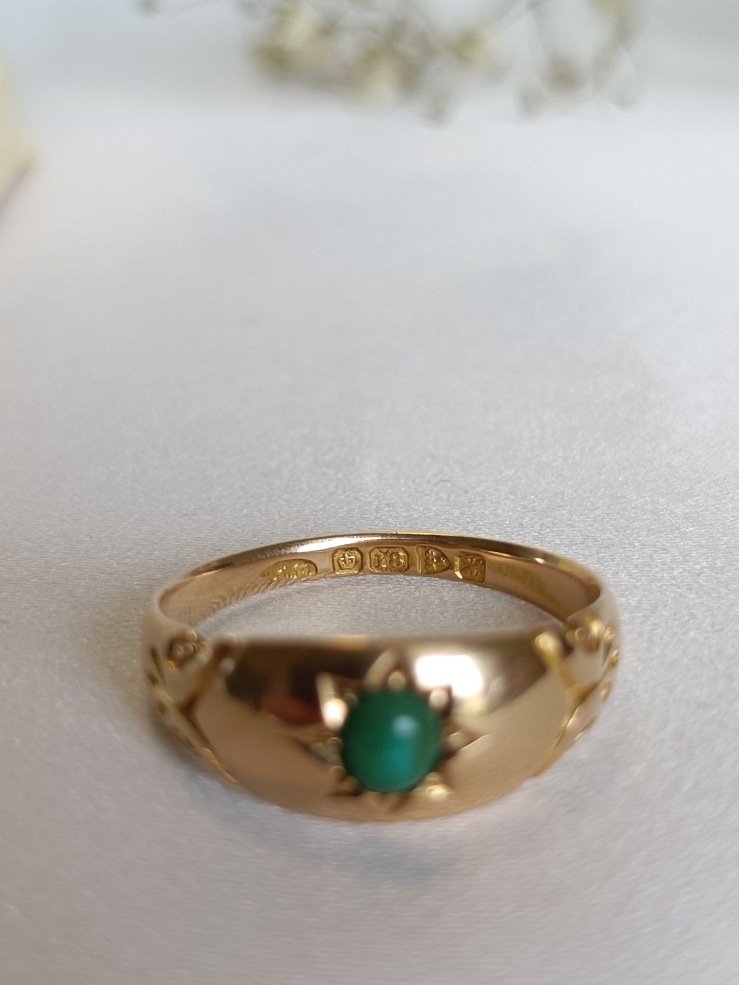 Antique 1908 Chester 18ct Gold & Turquoise Star Set Gypsy Band Ring