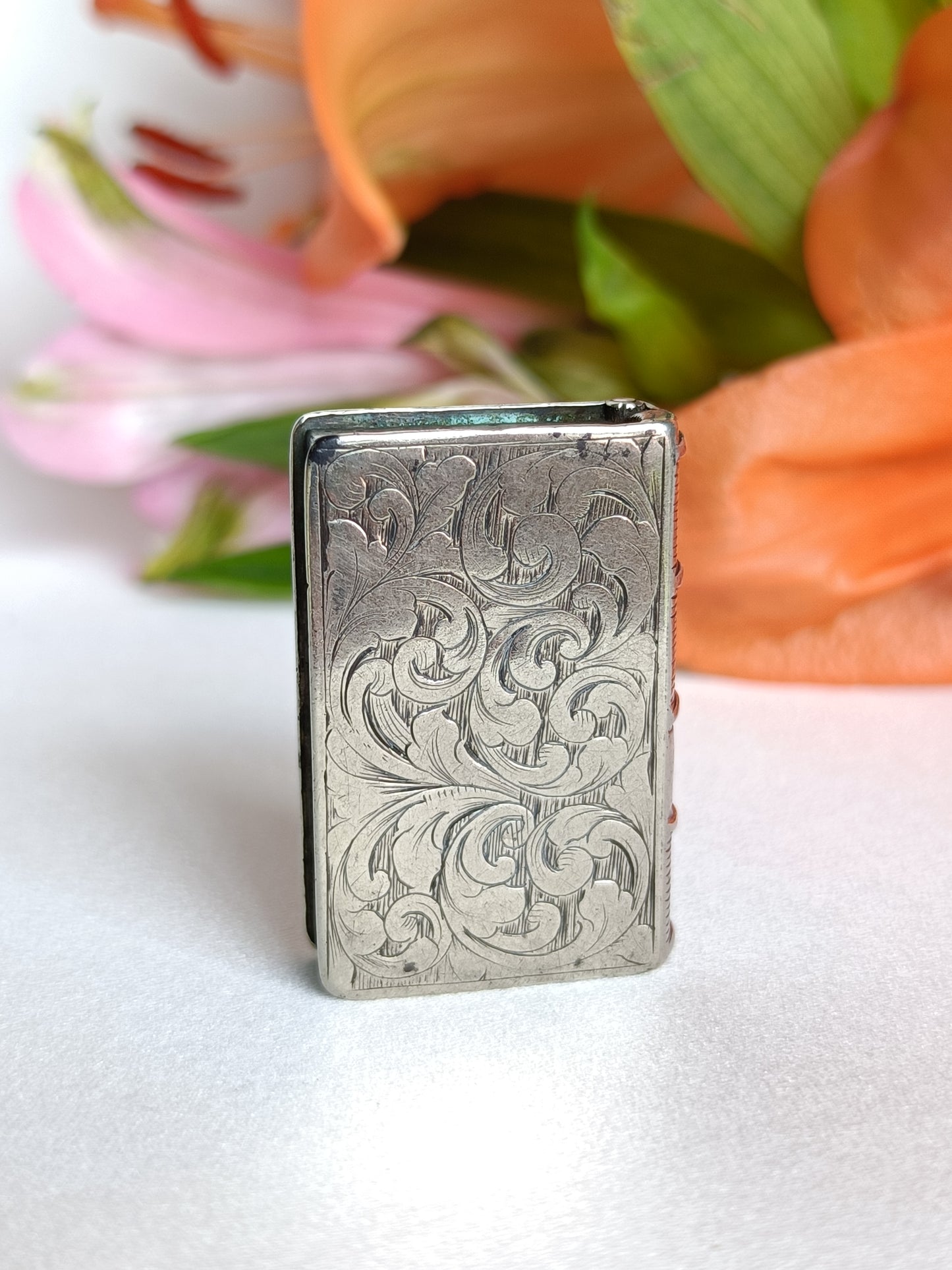 Antique 1841 early Victorian sterling silver miniature book case stamp holder