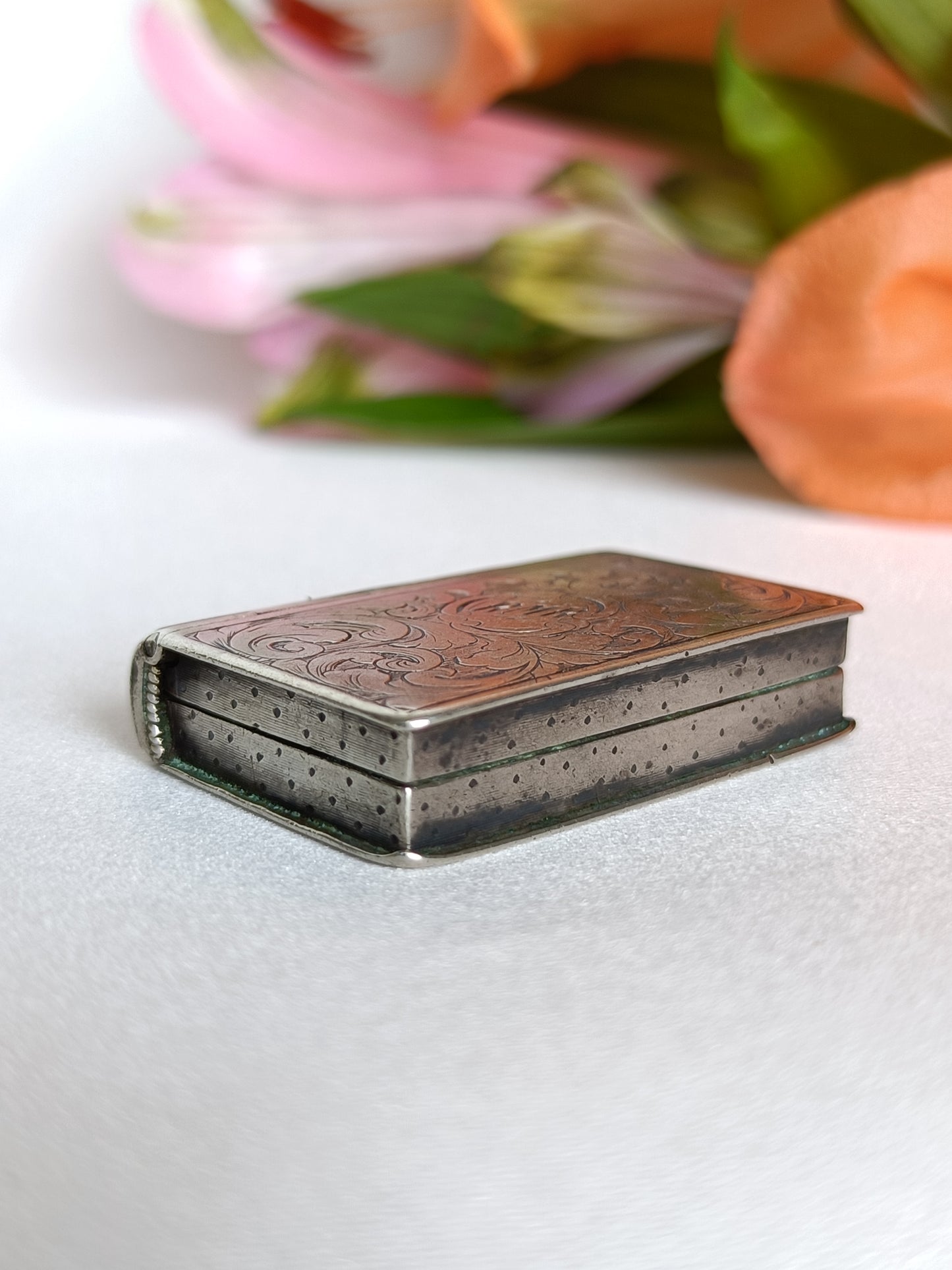 Antique 1841 early Victorian sterling silver miniature book case stamp holder