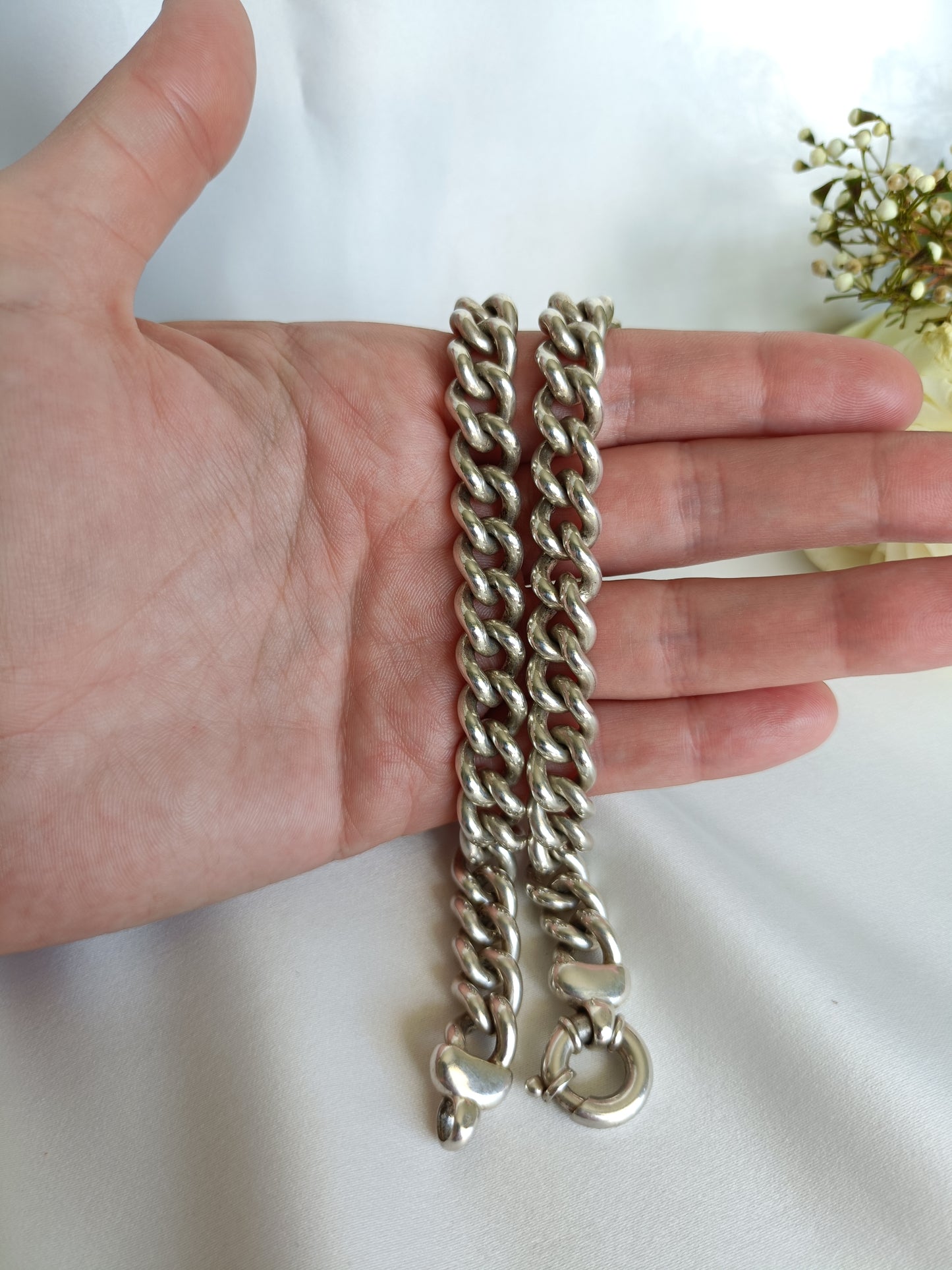 Heavy 128 gram solid sterling silver rounded curb link chain with bolt clasp