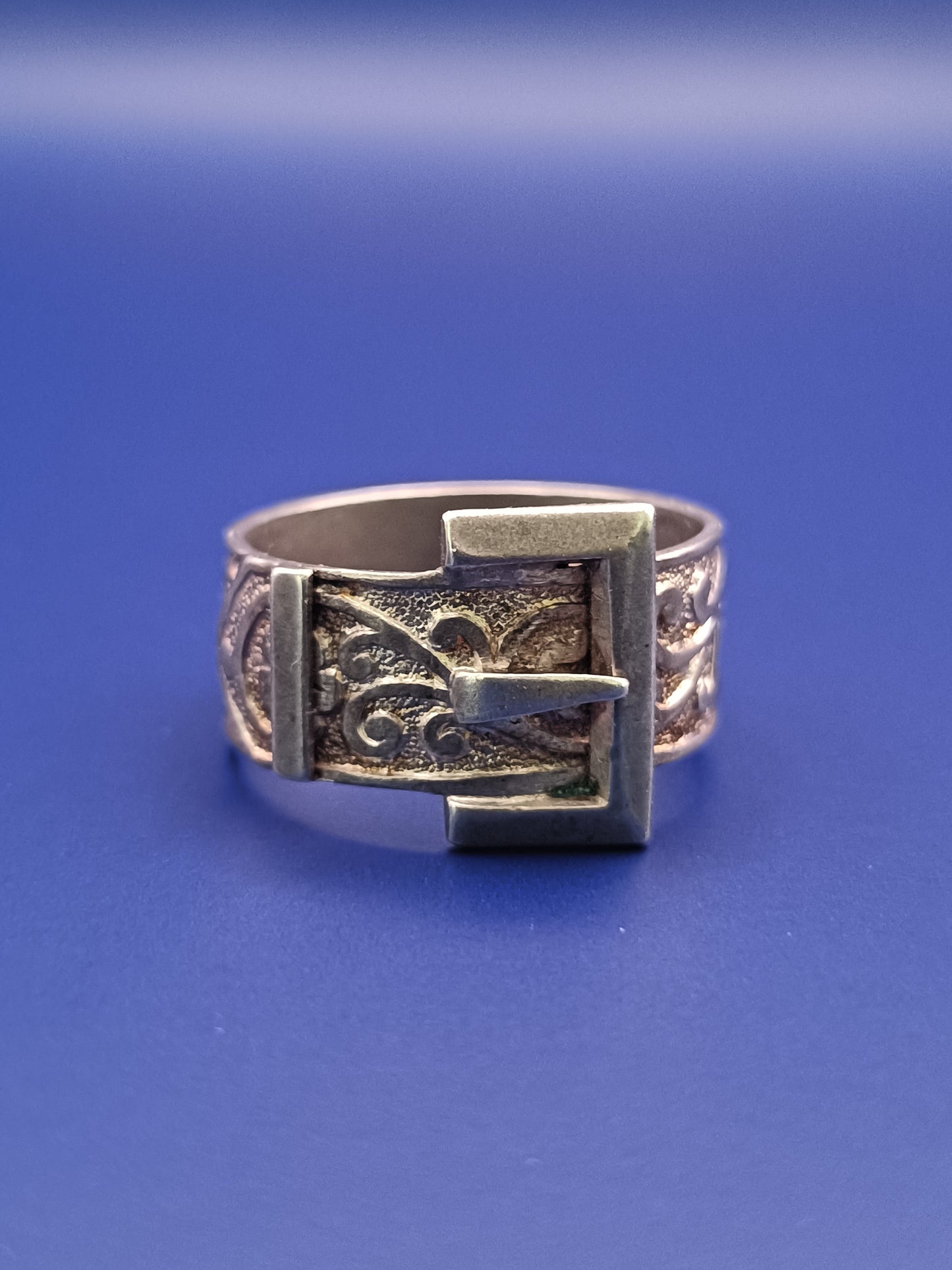 Antique Victorian 1883c Sterling Silver Wide Band Buckle Ring Size 6.5 Or M