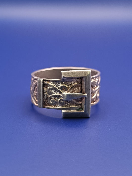 Antique Victorian 1883c Sterling Silver Wide Band Buckle Ring Size 6.5 Or M