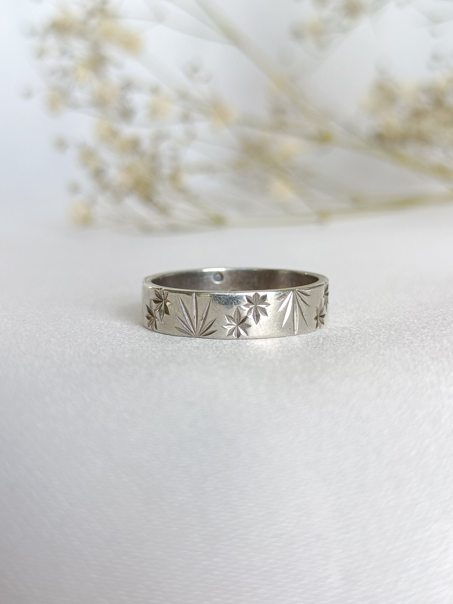 Vintage Australian 1960's Sterling silver MY VALENTINE blue spinel star etched band