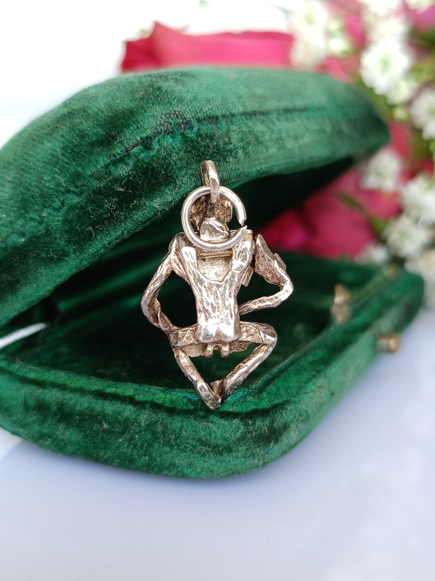 Vintage sterling silver articulated naughty monkey charm or pendant