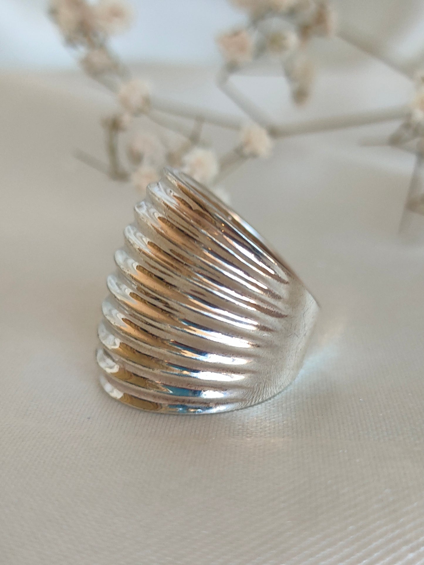 Chunky 925 sterling silver corrugated statement ring