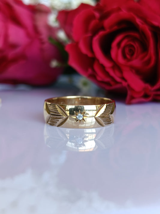 Vintage 9ct Yellow Gold My Valentine Star Set Band Ring Size 7.5 Or O