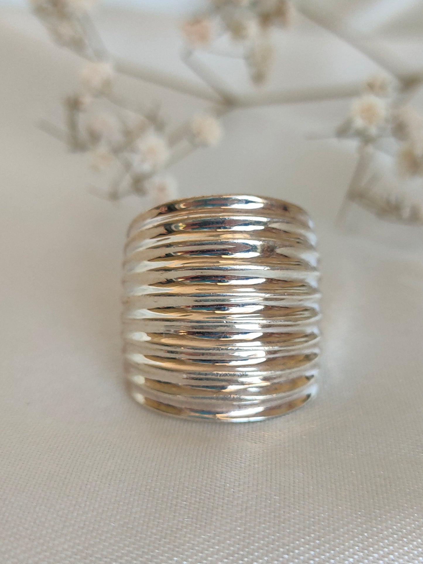 Chunky 925 sterling silver corrugated statement ring