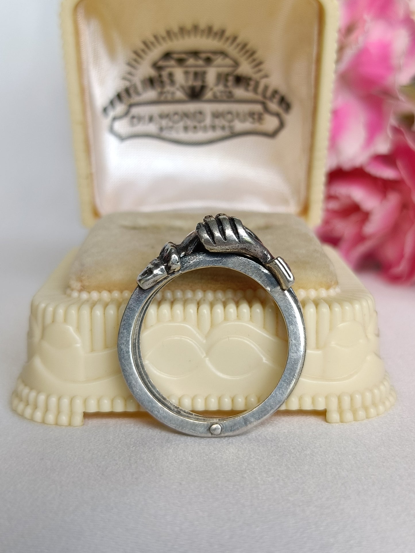 Antique Victorian 925 Sterling Silver Una Fede Gimmal Betrothal Ring Size 7 Or N