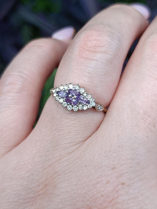 Vintage 9ct Yellow Gold Amethyst & 1/4 Carat Diamond Ring Size 7 Or N