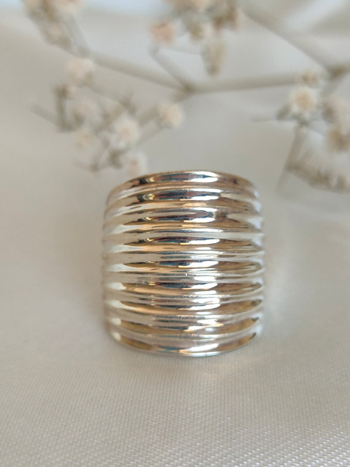 Chunky 925 sterling silver corrugated statement ring